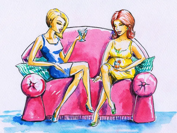 Ladies on a sofa. — Stock Photo, Image