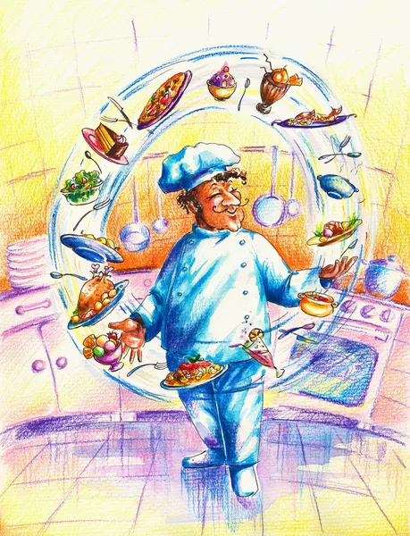 Chef juggling — Stock Photo, Image