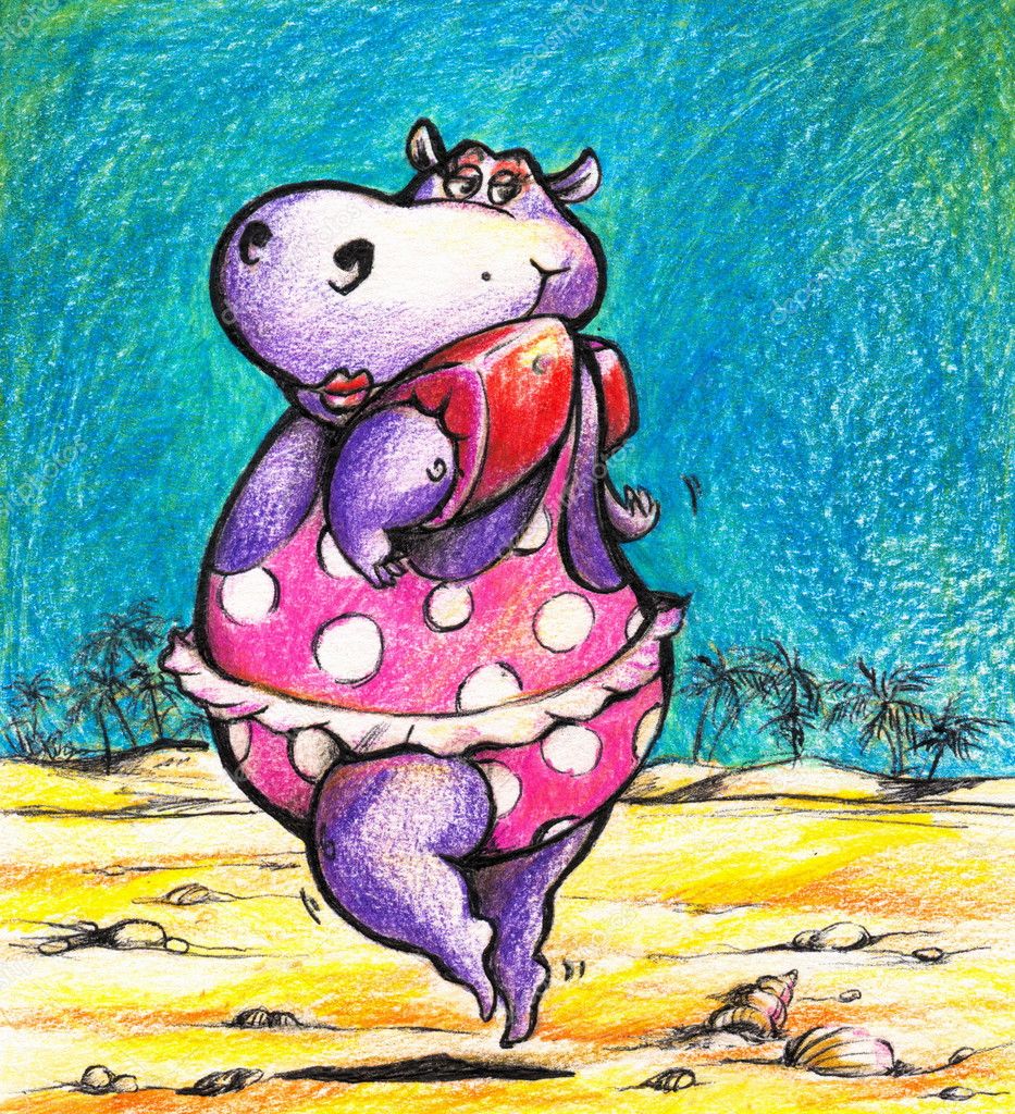 Download - Cute hippo goes swimming.Picture I have created with colored pen...