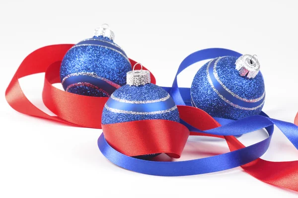 Christmas balls and red ribbon 2 — Stock Photo, Image