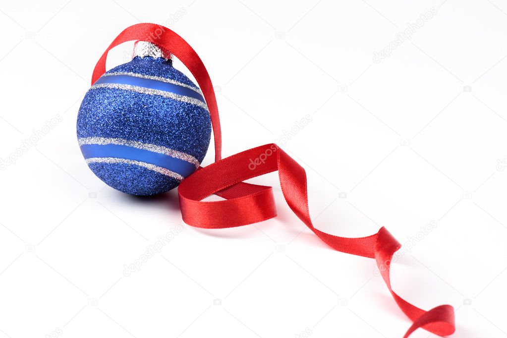 Christmas ball and red ribbon