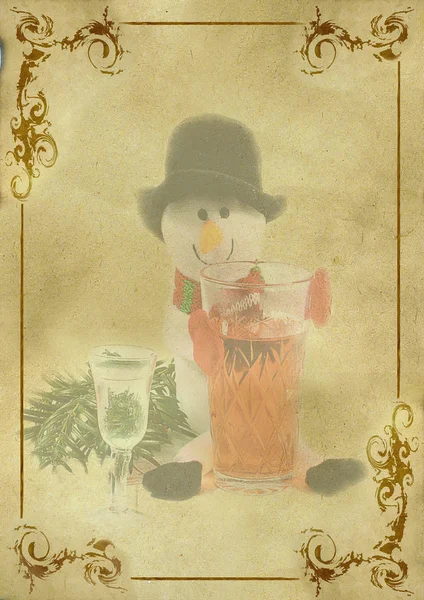 Vecchio menù natalizio con pupazzo di neve — Foto Stock