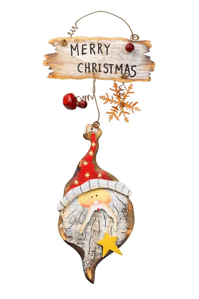 Wooden Christmas Ornaments Retro Isolated White — Stock Photo, Image