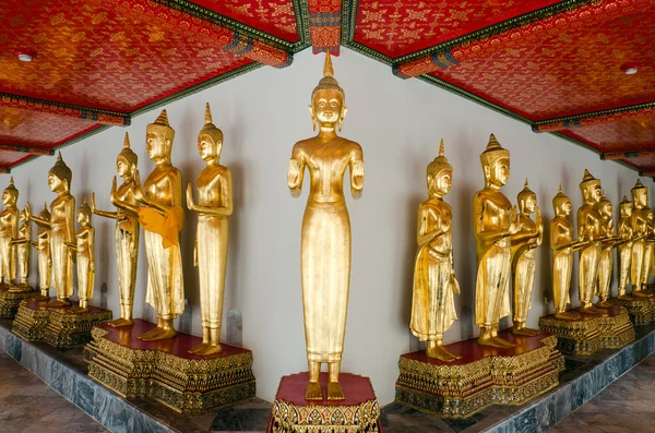Birçok altın buddha heykeli standı — Stok fotoğraf