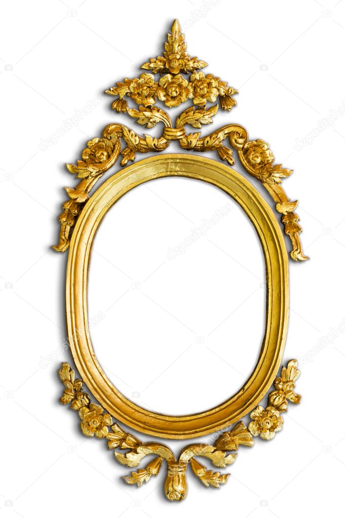Gold carved oval wood frame with shadow