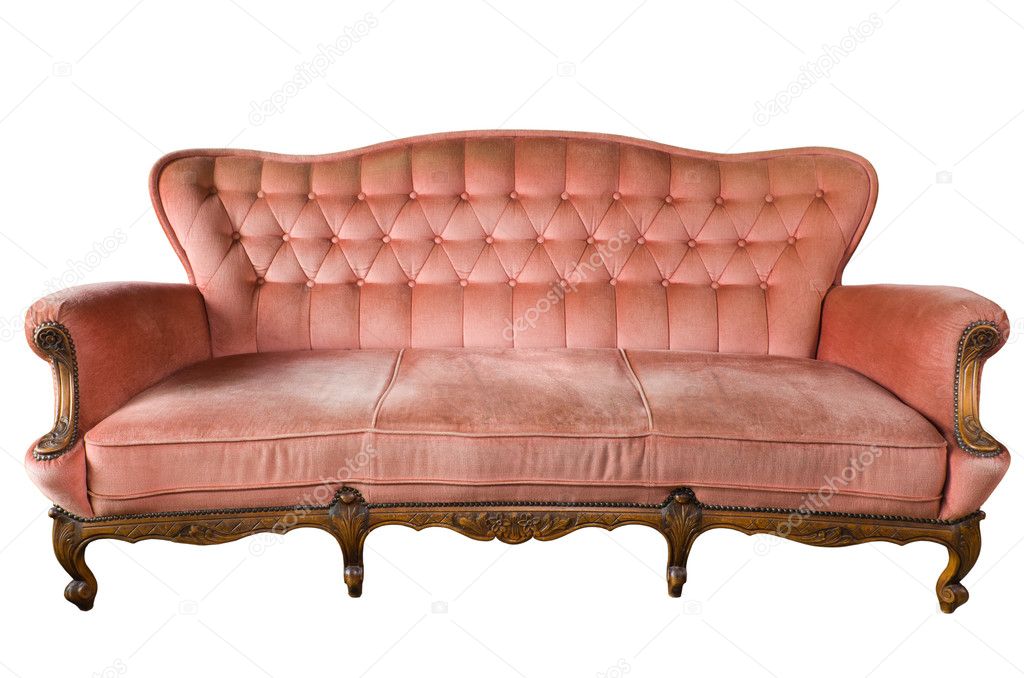 Front view of luxury vintage Sofa isolated