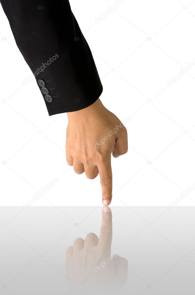 Index finger on white background with reflect