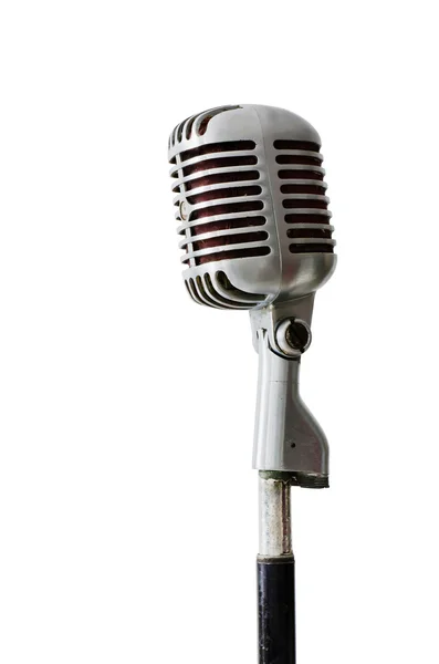 Old Chrome microphone on white — Stock Photo, Image
