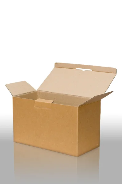 Open brown paper box on floor — Stock Photo, Image