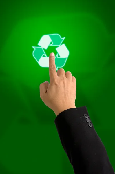 Δείκτης τύπου στο λογότυπο φως ανακύκλωσης — Φωτογραφία Αρχείου