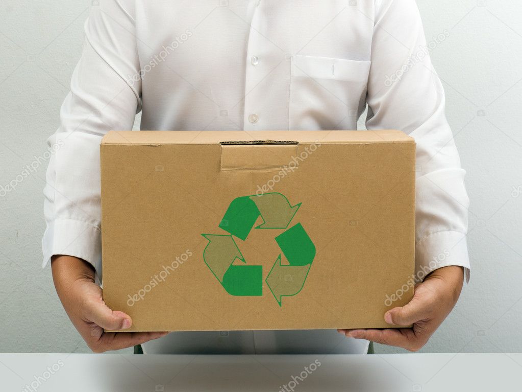 Man carry recycle brown paper box