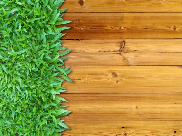 Grama verde esquerda em madeira — Fotografia de Stock