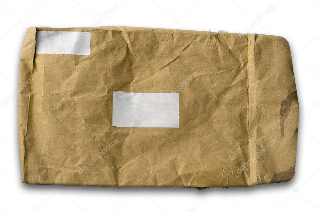 Old wrinkled brown paper envelope