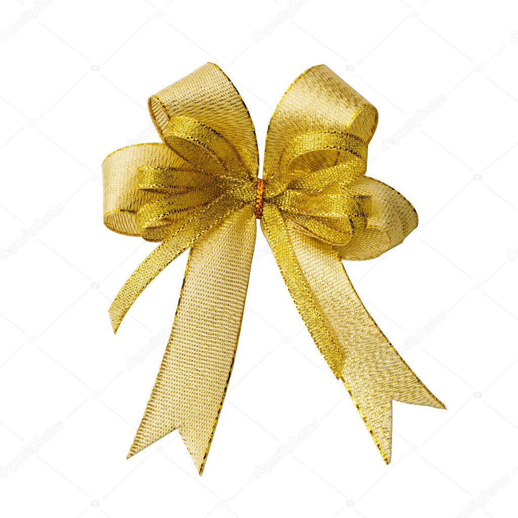 Gold ribbon bow for gift box