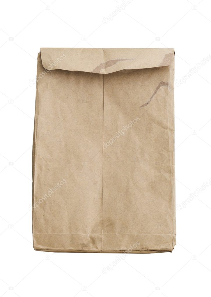 Crumpled brown envelope isolated
