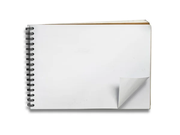 Livro de esboço em branco sobre fundo branco — Fotografia de Stock