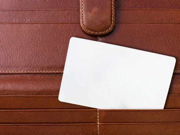White business card in leather bag — Stock Photo, Image