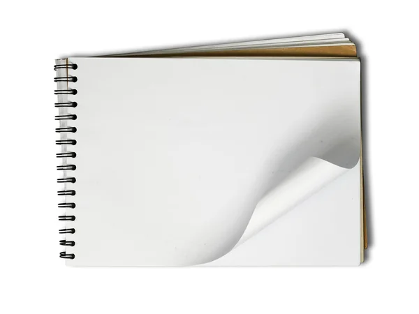 Pagina bianca Schizzo libro su sfondo bianco — Foto Stock