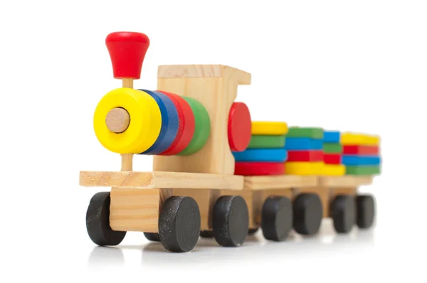 stock image Colorful wooden train toy for developing of baby logic