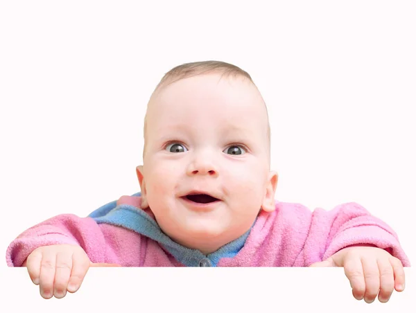 Baby med förvånad uttryck isolerade på vit — Stockfoto