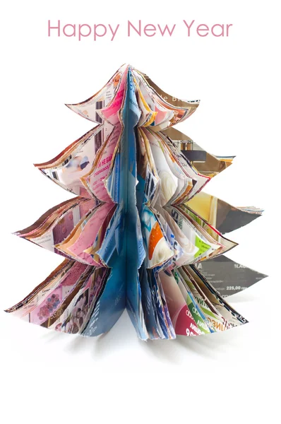 Handmade Christmas tree cut out from fasion magazine — Stock Photo, Image
