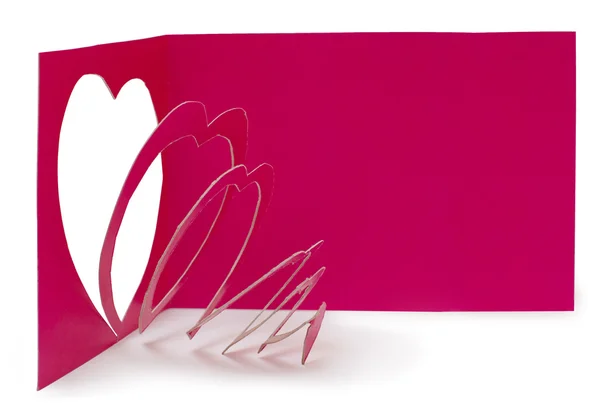 Coeur découpé du papier rouge. Carte faite main pour la Saint Valentin — Photo
