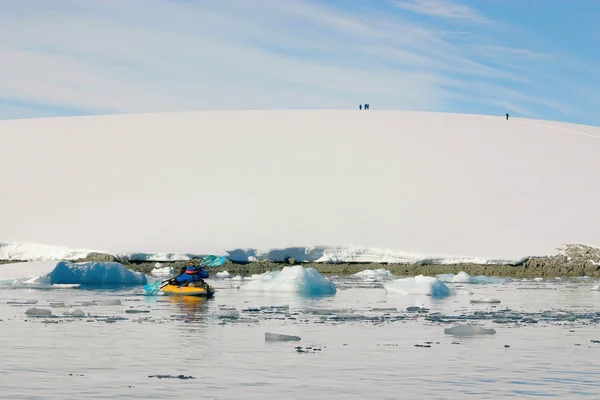 Kajakfahren in der Antarktis, gefrorenes Land — Stockfoto