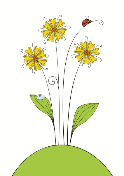Fleurs et coccinelle — Image vectorielle