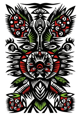 Black pattern of flowers, berries and leaves clipart