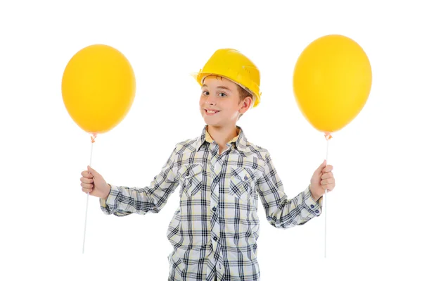 Pequeno construtor sorridente no capacete — Fotografia de Stock
