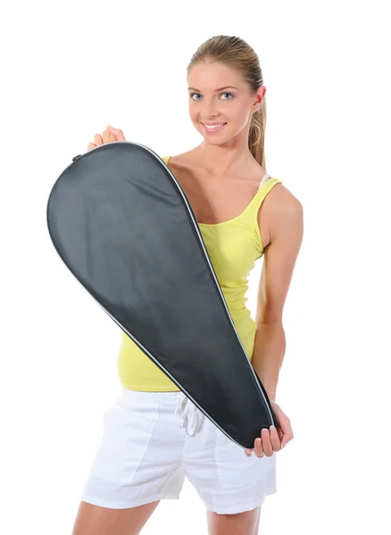 Beautiful woman with a tennis racquet. — Stock Photo, Image
