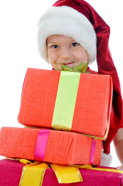 Vrolijke jongen in Kerstman hoed — Stockfoto