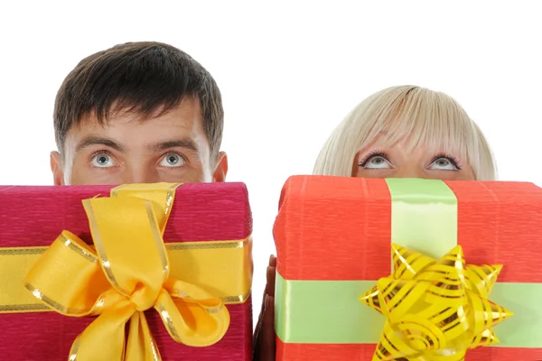 Blonde with a gift — Stock Photo, Image