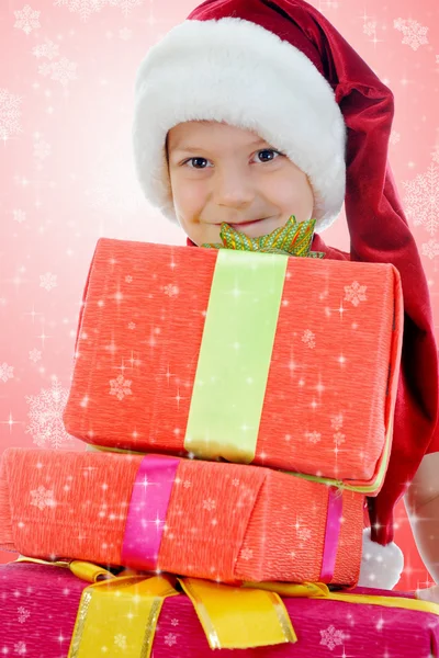 Santa claus kalap vidám fiú — Stock Fotó
