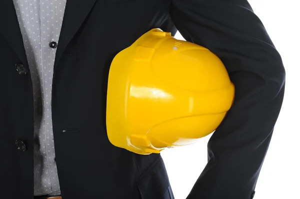 Бізнесмен з будівельним шоломом — стокове фото