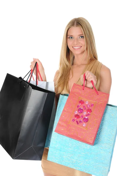 Hermosa chica con bolsas de compras — Foto de Stock