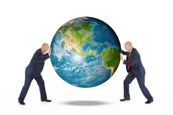 Two businessmen are holding the planet earth — Stock Photo, Image