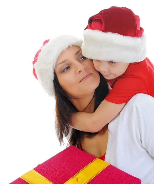 Garçon joyeux dans le chapeau du Père Noël — Photo