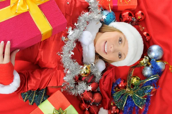 Kerstmis lachende vrouw — Stockfoto