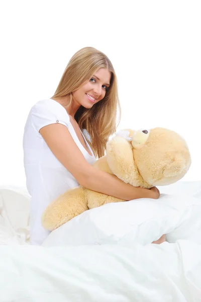 Genç kadın ile teddybear — Stok fotoğraf