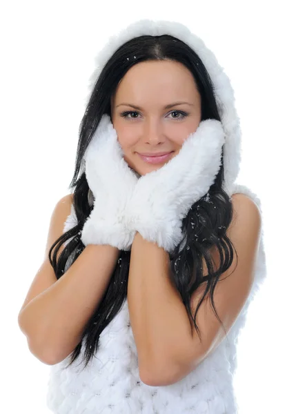 Cheerful woman clothing in warm hat. — Stock Photo, Image