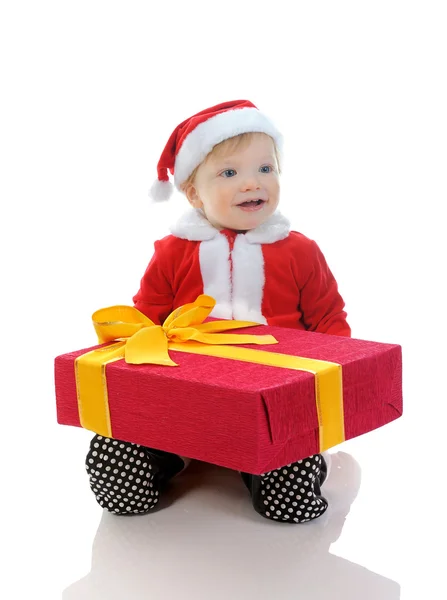 Glad pojke i jultomten hatt — Stockfoto