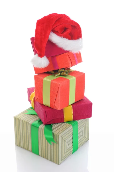 Noel hediyeleri Noel Baba şapka — Stok fotoğraf
