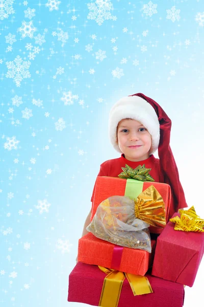 Neşeli Noel Baba şapkalı çocuk Telifsiz Stok Imajlar