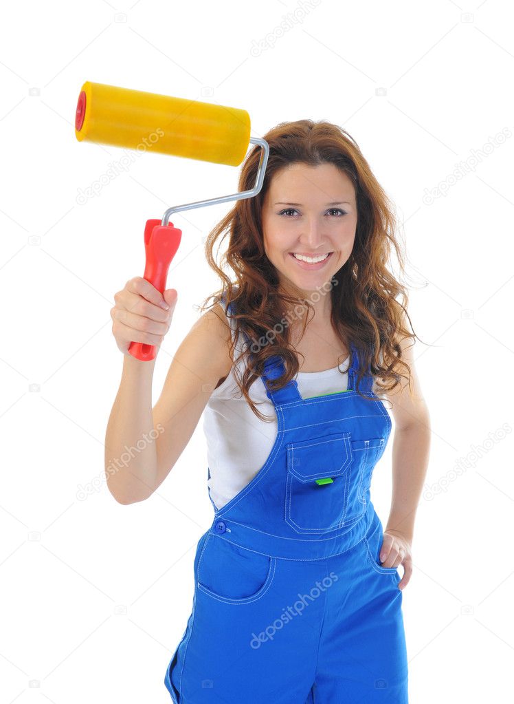Beautiful young woman doing repairs