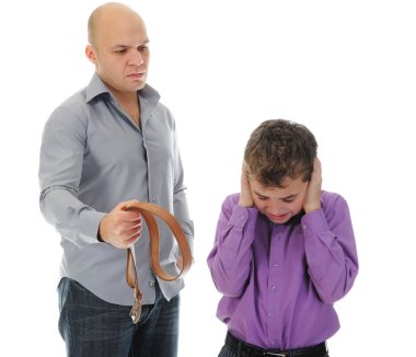 Strict father punishes his son clipart