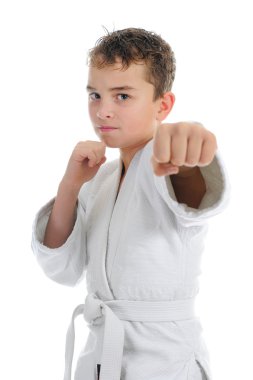 Young boy training karate. clipart