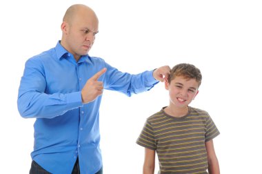 Strict father punishes his son clipart