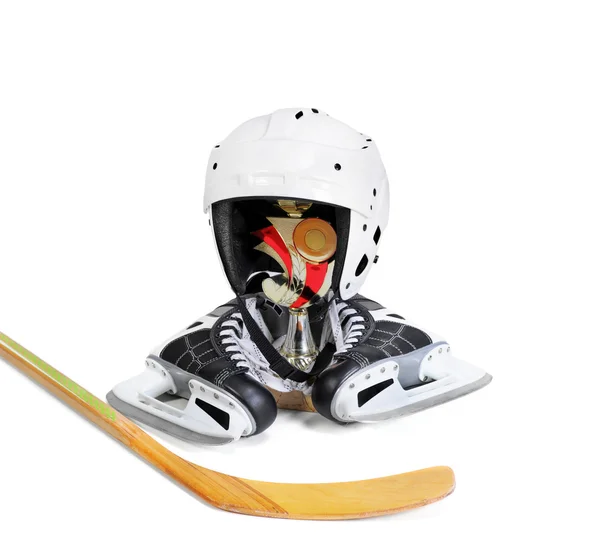 Hockey Stick capacete vencedor do troféu — Fotografia de Stock