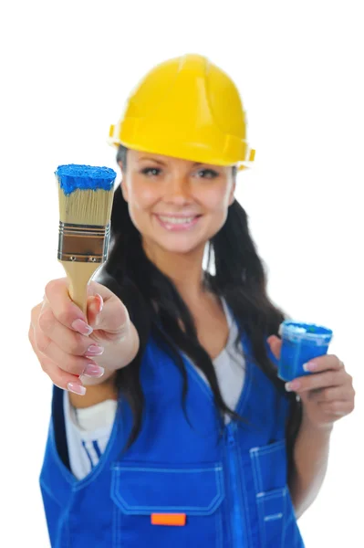 stock image Beautiful young woman doing repairs